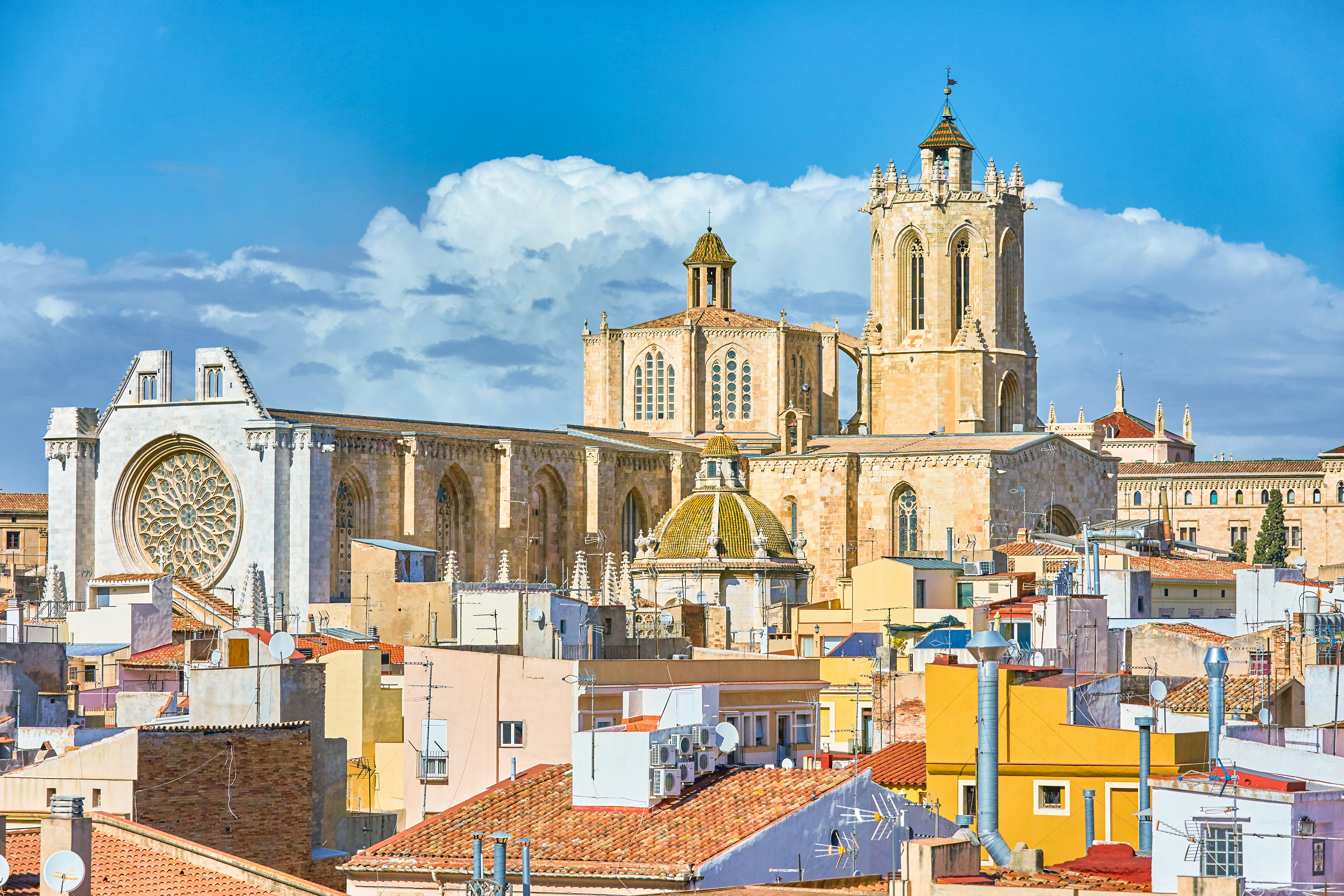 Tarragona Cathedral and historic quarter in the sunshine, Tarragona, Spain.